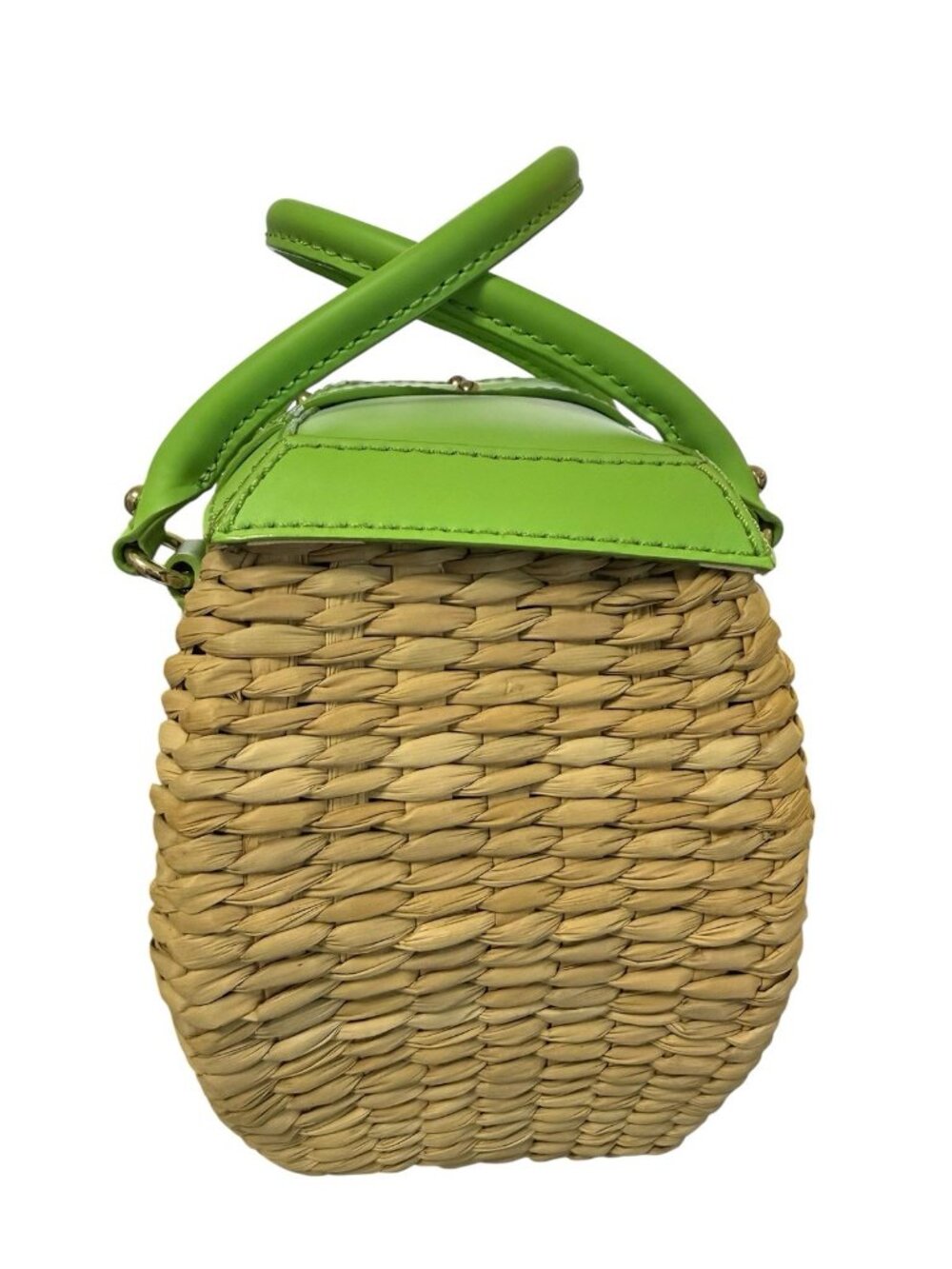 KATE SPADE Large Rattan Basket Handbag Designer Handbag Green Handle and Lid - Picture 3 of 9